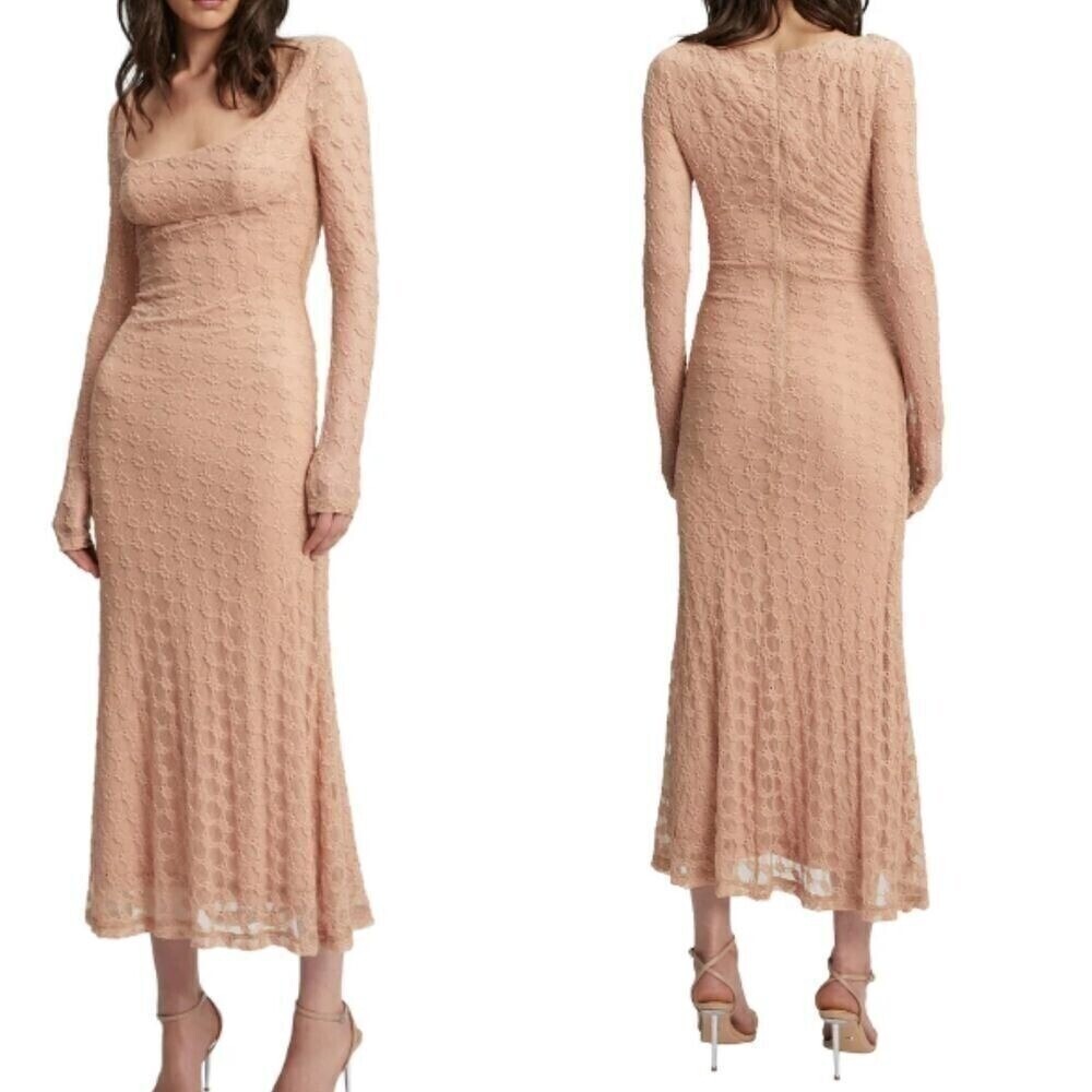 Bardot Revolve Adoni Lace Midi Dress Size 6 Beige‎ Long Sleeve Cocktail NWT